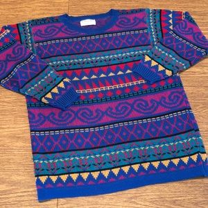 VTG 80's Oversized Knit Geometric Sweater Size M